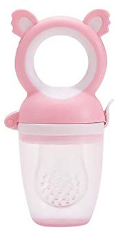 Alimentatore di frutta per neonati, Ciucci per alimenti per neonati per sollievo dalla dentizione, Massaggiagengive per neonati da 0 a 6 mesi | Include sacche in silicone aggiuntive (Pink pacifier)