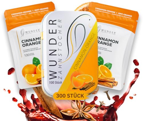 Wunder Zahnstocher mit Geschmack - 300er Vorratspack Zimt Orange - anhaltender Geschmack - frischer Atem - gegen Nägelkauen & Mundgeruch - Raucherentwöhnung - Alternative zu Kaugummi - zuckerfrei