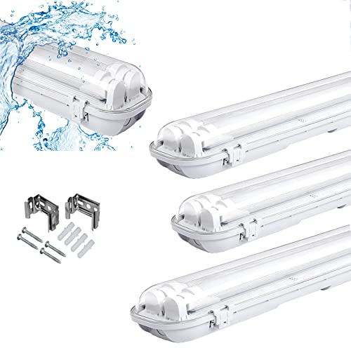 Ikodm Lampada a LED da 24 W, per ambienti umidi, 150 cm, 6000 K, luce bianca fredda, 4080 lm, doppio tubo T8, IP65, fluorescente, lampada da bagno, garage, plafoniera da ufficio, lampada da giardino,