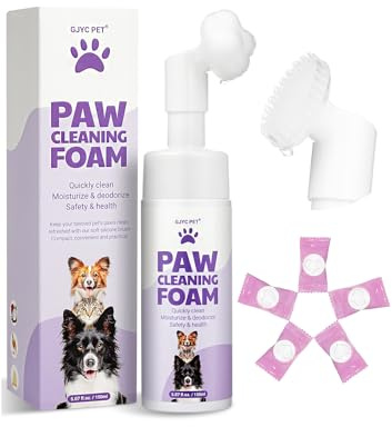 No-Rinse Paw Cleaner Foam-Waterless Paw Cleaner with Enhanced Silicone Scrubber| Natural Plant-Based Magic Foam | No-Rinse Shampoo + 5 Microfiber Compressed Towels Included for Dogs & Cats