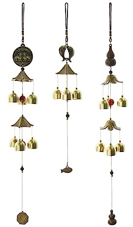 The Lord of the Tools 3pcs Vintage Carillons Éoliens Rétro Bronze Vent Cloches Tenture Murale Ornement Pendentif Décoration pour la Maison Porte Fenêtre Mur Atmosphère Décor 3 Styles