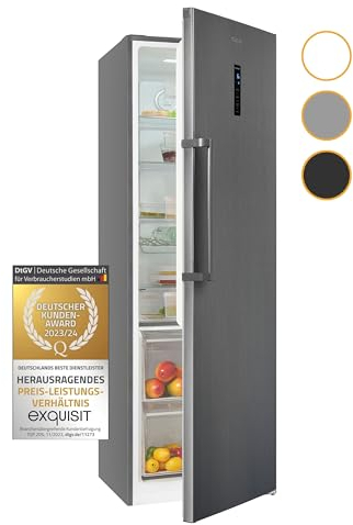 Exquisit Kühlschrank ohne Gefrierfach, 359 Liter, No-Frost, Alarm-Funktion, 5 Ablagen, 4 Türablagen, Gemüsefach, LED-Beleuchtung, Vollraumkühlschrank, KS360-V-HE-040D inoxlook