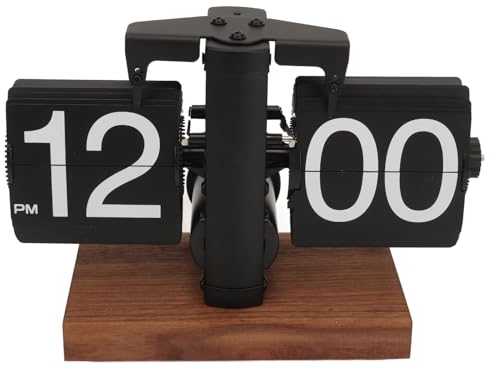Jectse Retro-Digital-Flip-Down-Uhr, Batteriebetriebene Auto-Flip-Uhr, Digitale Schreibtisch-Tisch-Page-Down-Uhr mit Knopfverstellung, für Heim-, Raum- und Bürodekoration (Black)