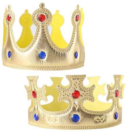 MIVAIUN 2 Piezas King Crowns Party Hat,Sombrero de Rey Reina,Corona de Tela con Diamantes de Imitación,Corona Cumpleaños,King Crown para Adulto Niños Reina Corona Princesa Tiara Accesorios (Oro)