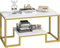Huhote 2 Tier Coffee Table, Center Table, Tea Table, Living Room Table with Gold Metal Frame, for Living Room Bedroom Office, Modern Open Design, 39.4 x 18.9 x 20 IN, White Marble