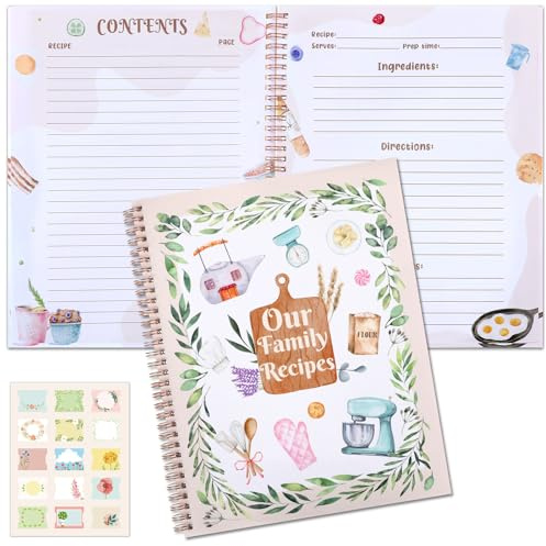 Colarr Libro di ricette per scrivere le tue ricette, 21,6 x 27,9 cm, diario di ricette di famiglia, libro di cucina a spirale, quaderno con adesivi fai da te, regalo di laurea per donne, mamma,