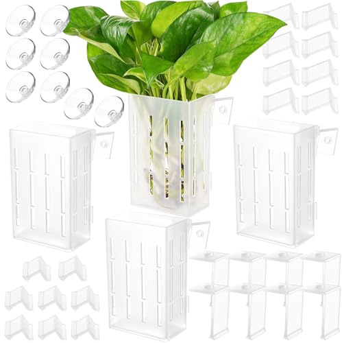 Borlech Upgraded Large Aquarium Plant Holder with Hooks and Suction Cups for Fish Tank Aquaponic Plant Cultivation and Aquascape Decorations (Semitransparent)