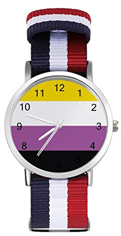 Non-Binary Pride Community Flag Unisex Nylon Watch Adjustable Wrist Watches Casual Large Face Watch Easy to Read