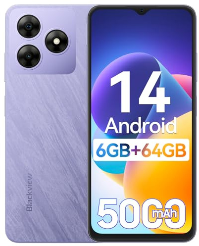 Blackview WAVE 8C Smartphone, 6GB RAM+64GB ROM/2TB, Mobile Phones Android 14, 6.56 HD+Display, 5000mAh Sim Free Mobile Phones Unlocked, 8MP+13MP Camera, 3 Card Slots,Face Unlocked, OTG, GPS - Purple