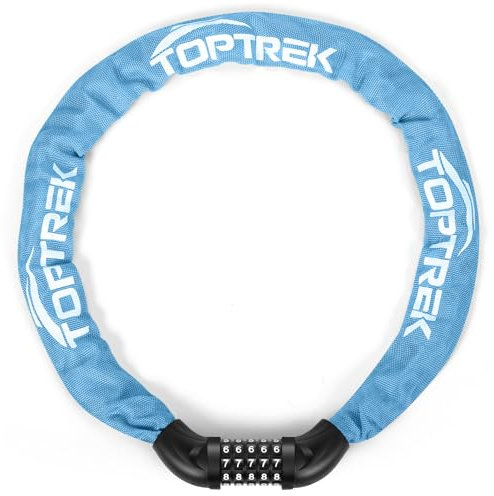 toptrek Fahrradschloss Zahlenschloss, Fahrrad schloss Hohe Sicherheit mit 5 stellig Zahlencode, 6mmx100cm Stahlkettenglieder Kettenschloss für Fahrrad/Motorrad/E-bike/Scooter (Himmelblau)
