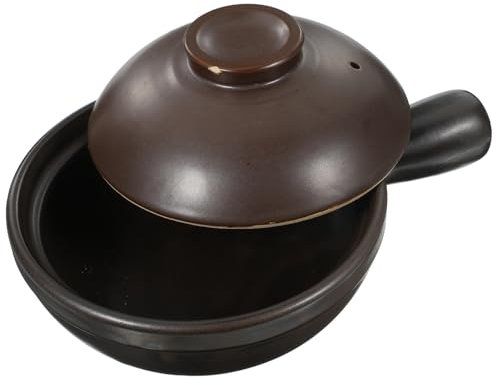 Cabilock Casseruola in Terracotta Resistente All Usura Coperchio Pentola Per Zuppa Di Riso e Stufato Per Uso Fiamma Libera