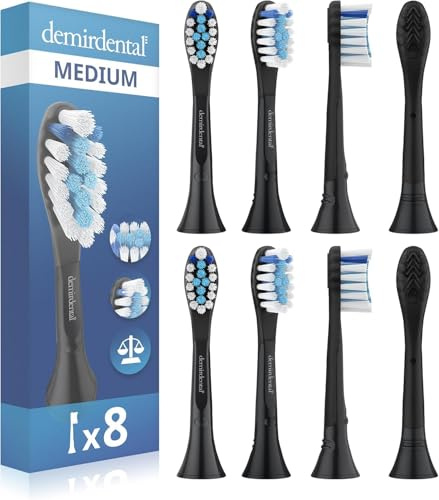 8 brossettes demirdental compatible avec Philips Sonicare têtes de brosse C3, Premium Plaque Defence Standard, équivalent HX9048, brossettes de rechange compatible, noir