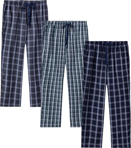 JupiterSecret Mens Pyjama Pants Set 100% Cotton Plaid Sleep & Lounge Pants, PJ Bottoms with Pockets and Button Fly