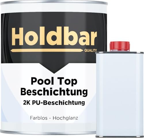 Holdbar Pool Top Beschichtung Hochglänz 1 kg - UV- & chlorbeständig - Glasklare Top Beschichtung für Poolfarbe - Polyurethan Schwimmbadfarbe
