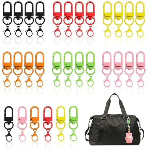 JEYORZY 30Pezzi Chiusure a Moschettone Girevoli, Moschettoni Piccoli, Ganci Portachiavi, Moschettoni Colorati, Clip per Portachiavi, Moschettone Girevole in Metallo, per Chiavi, Fai da Te, Artigianato