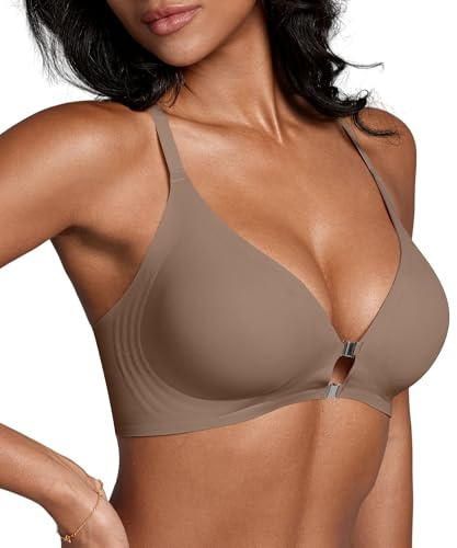 DEANGELMON Front Closure Bras for Women Racerback Bra No Underwire Seamless Push Up T-Shirts Bras Supportive Womens Bralettes(Gray,S)