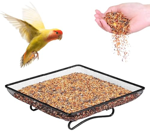 Mangeoires pour Oiseaux Sauvages - Plateau Mangeoire Au Sol pour Oiseaux-Mouches - Plateau en Maille Métallique Décor de Jardin, Bol à Nourriture Carré pour Animaux Sauvages et Domestiques