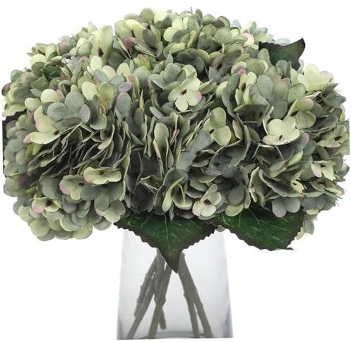 NASSMOSSE Hortensia konstgjorda blommor 6 st 33 cm verklighetstrogna gröna falska hortensior långa stjälkar lågt underhåll silkesblommor för arrangemang