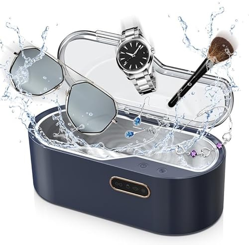 Nettoyeur à ultrasons, 450 ml, nettoyeur à ultrasons, 45 kHz, 4 modes de nettoyage de la minuterie pour lunettes, montres, boucles d'oreilles, prothèses dentaires, pièces de monnaie (Bleu)