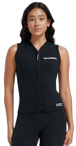 Lemorecn Traje de neopreno sin mangas de 3 mm para mujer, chaqueta de neopreno con cremallera frontal, chaleco de buceo para deportes acuáticos (UK2097-BLACK-8)