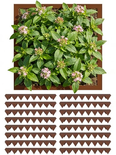 16 Pieza8.59M Borde Jardin Exterior,Bordura Césped con 5cm Dientes,Borde de Acero,Resistente a la Intemperie y Antioxidante,Fácil de Instalar,Bordura Paisajismo para Terraza Parterres Camino