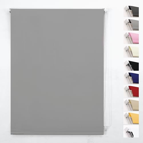 FUNKY GADGETS Blackout Roller Blinds, Ligh Grey (114cm Wide X 165cm Drop)