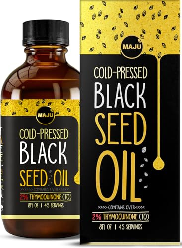 Maju Superfoods Black Seed Oil - 3X Thymoquinone, Cold-Pressed Turkish Black Cumin Oil, Glass Bottle, 8 oz