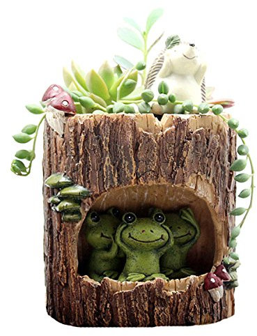 LA HAUTE Maceta de resina creativa con forma de flor de sedum suculenta, maceta, micro paisaje, adorno de lecho de plantas, dulce rana verde