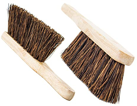 Bassine Wooden Hand Brush, Pack of 2, Stiff Bristles, Heavy Duty Wood, Sweeping Brush, Yard Cleaning Brushes for Outdoors, Cleaning, Scrubbing Brushes