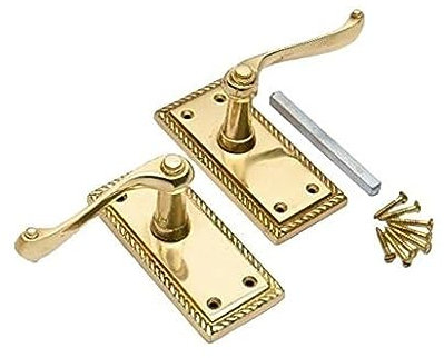 Golden Grace Georgian Lever Latch Door Handle in Premium Polished Brass Finish, 1 Pair - 107mm x 48mm