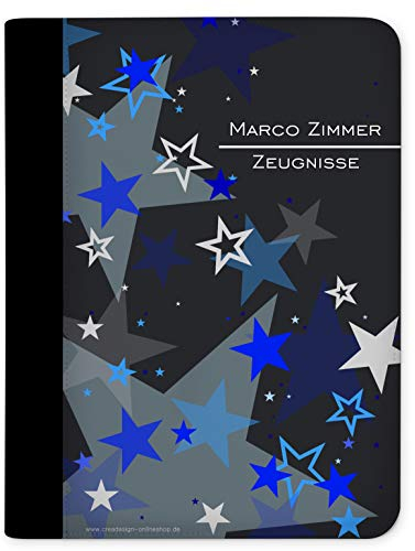CreaDesign Customize A4 Zeugnismappe für Kinder 26,7x32,7x1 cm, Sichtbuch mit 10 Klarsichthüllen, erweiterbar auf bis zu 20 Taschen, Blau Sterne Design, Dokumentenmappe für Schüler