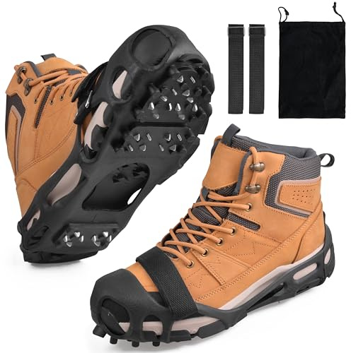 Ice Snow Traction Cleats for Shoes and Boots Non-Slip Crampon Snow Cleats for Winter Walking on Snow and Ice Boots Cleats for Men Women Walking Jogging Hiking (28 Steel Crampons, Size L)