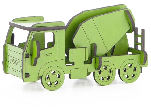 Little & Wood: Woodlet: Medium - Concrete Truck - Green, 3D Wooden Kit-Set, Construction Vehicle Puzzle, Easy Assembly Model, Pop Build Fun, Ages 6+