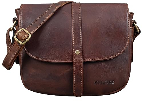 STILORD 'Kira' Umhängetasche Frauen Leder Vintage kleine Handtasche zum Ausgehen klassische Abendtasche Partytasche Freizeittasche Echtleder, Farbe:florida - braun