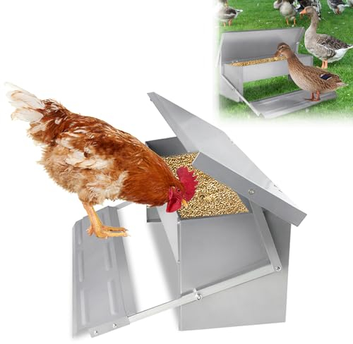YUENFONG 5kg Hühner Futterautomat Automatischer Futterspender Feeder Hühnerfutterautomat mit Deckel, Wetterfester futtertrog aus Verzinkter, für Geflügel Enten Hühner