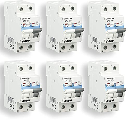 POPP® Interruptor Automático Magnetotérmico Doméstica CURVA C corte 6000A 1P+N 10A,16A,20A,25A,32A,40A 63A Pack 6,12 (Pack 6, 63A)