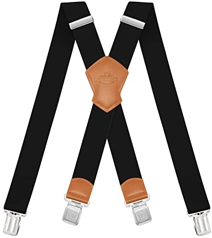Dresime Bretelles Homme Larges Réglable Élastique Extra Fort 4 Robuste Clips, pour Hommes et femmes avec en forme X Design et Sangles Extra Larges -4cm