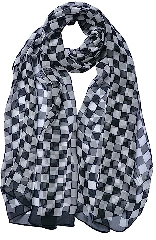 Juleeze Gemusterter Damenschal 50x160 cm Schwarz Weiß Rauten
