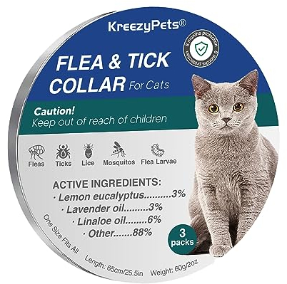 KreezyPets Flohhalsband für Katzen, Zeckenhalsband, Inhaltsstoffe ätherischer Öle, 24 Monate Schutz, 19 Zoll, passend für alle Katzen, 3 Packungen