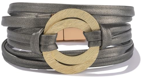 Green Boho Interlock Circle Leather Wrap Bracelet Stackable Layered Jewelry