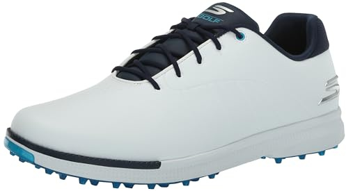 Skechers Tempo - Zapatos de Golf Ligeros e Impermeables sin Tacos para Hombre, Blanco/Azul Marino/Azul, 41.5 EU