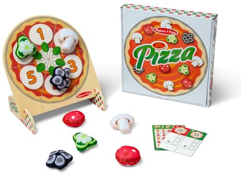 Melissa & Doug Wooden Pizza Topping Throwing Games, Double-Sided, for 1 or 2 Players | Bean Bag Target Game, Lotto, Association, Numbers, Activity Game for Kids 3+Years