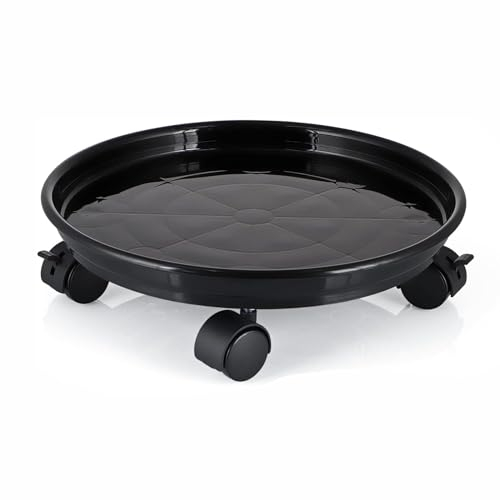 LSRVNM Plant Caddy 12 Round Potted Plant Stand with Brake Wheels, Plastic Plant Pot Trolley Rollers Heavy Duty for Home Garden Office, Loading Capacity 40kg