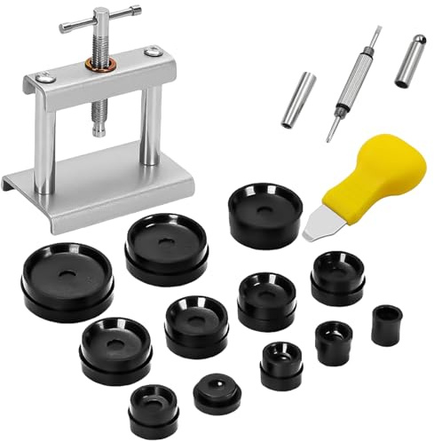 Kit de Réparation de Montres HOMURY, Outil de Presse pour Fermeture de Boîtiers, 12 Formes Inclus, 1 Outil en Forme de H, 1 Tournevis