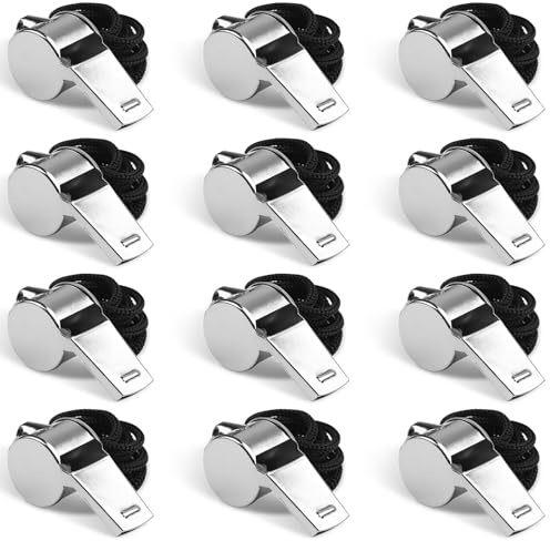 Fya Whistle, 12PCS Sports Whistle with Lanyard, Very Loud Stainless Steel Whistle, Ideal for Coaches, Referees, Personal Defense, and Recreation