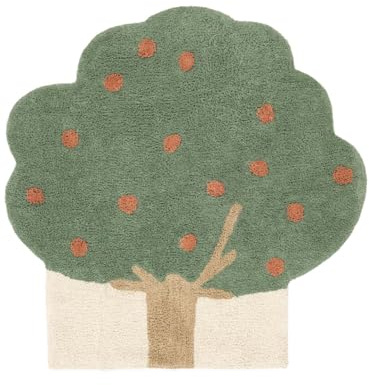 RugVista Apple tree, Kids Rug, 4′11″ x ft (150 150 cm), Low, Room, Machine Wash, Without Dangerous Chemicals, Green/Terracotta