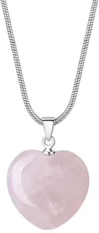 IDELUSH - Collar de Cuarzo Rosa en Forma de Corazón | Cadena de Plata 925 Hipoalergénica 50 cm | Energía y Amor | Collar Mujer, Rosa, Grande, Plata Esterlina | Regalos para Mujer