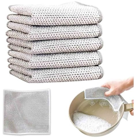 Lot de 5 chiffons de vaisselle multi-usages en fil métallique double couche pour lave-vaisselle, anti-rayures, chiffons à récurer réutilisables, pour vaisselle, éviers, comptoirs, dessus de