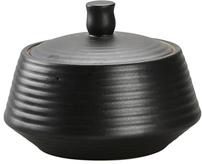 NCQIXIAO Bocal de cuisine rétro en céramique avec couvercle hermétique en silicone pour thé, café, noix, herbes, épices, sucre (noir bas)