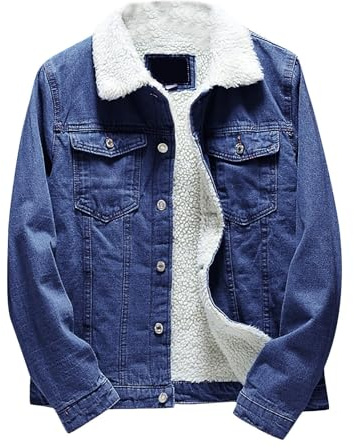 Giacca Jeans Uomo Bottoni - Abbigliamento da Lavoro Uomo con Tasche Senza Cappuccio Giubbotti Sportiva Montagna Classico Vestiti Moda Running Blu Scuro M